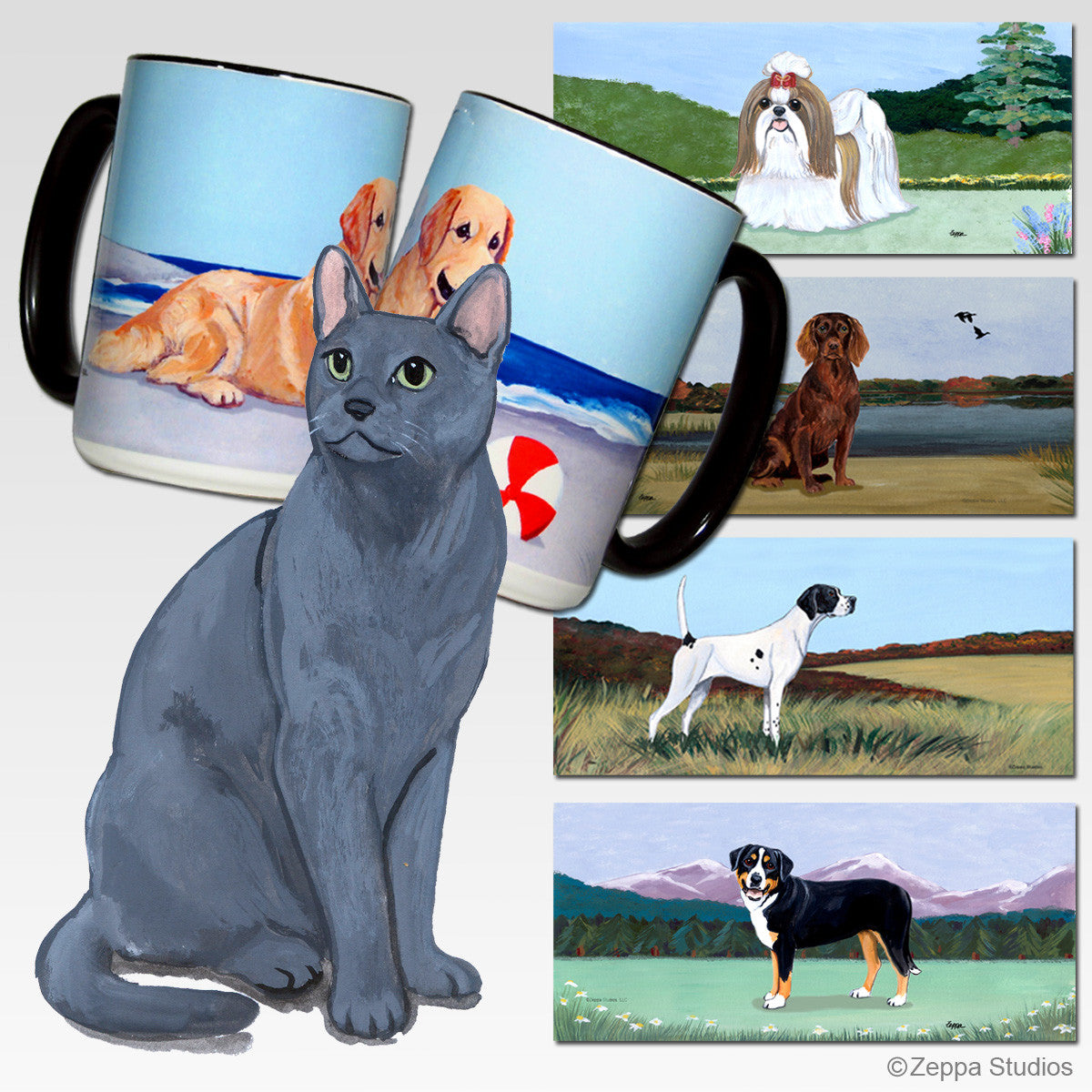 Russian Blue Cat Scenic Mug