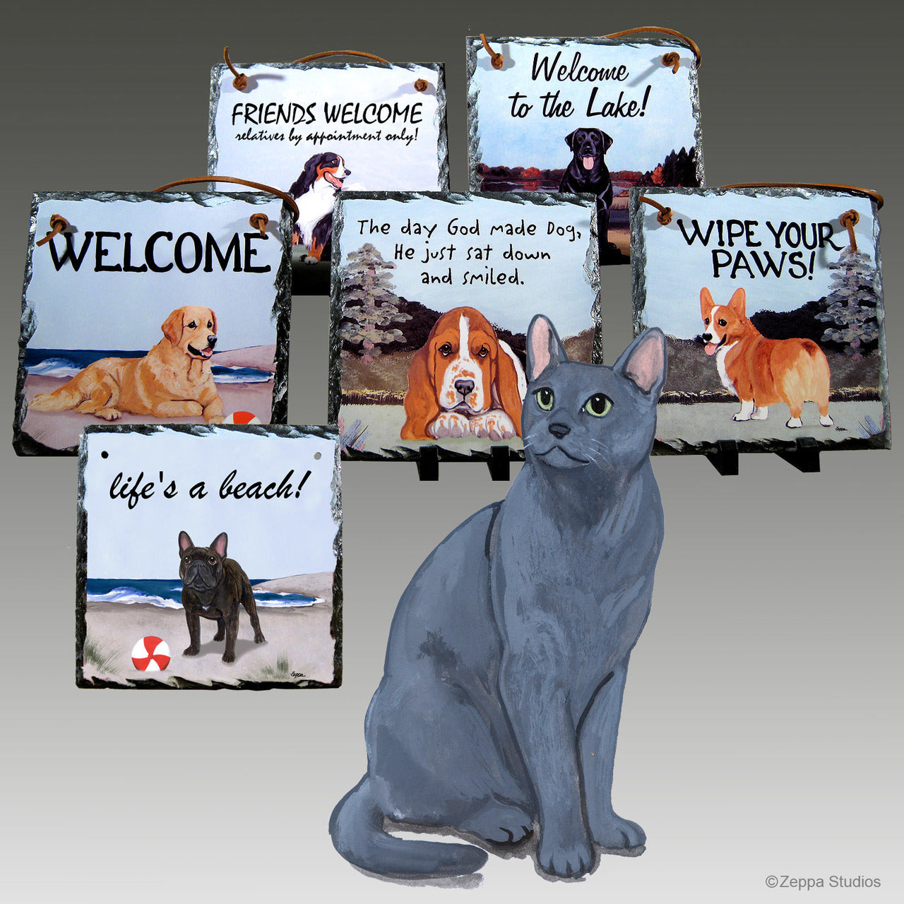 Russian Blue Cat Slate Signs