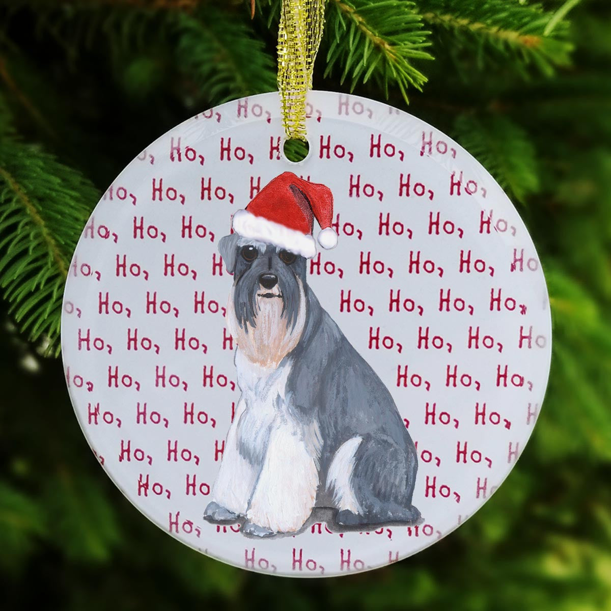 Schnauzer with Natural Ears Howliday Christmas Ornament