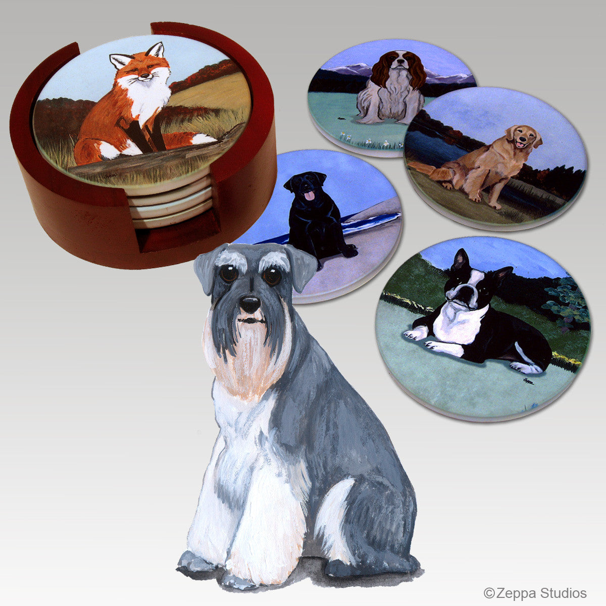 Schnauzer with Natural Ears Bisque Coaster Set