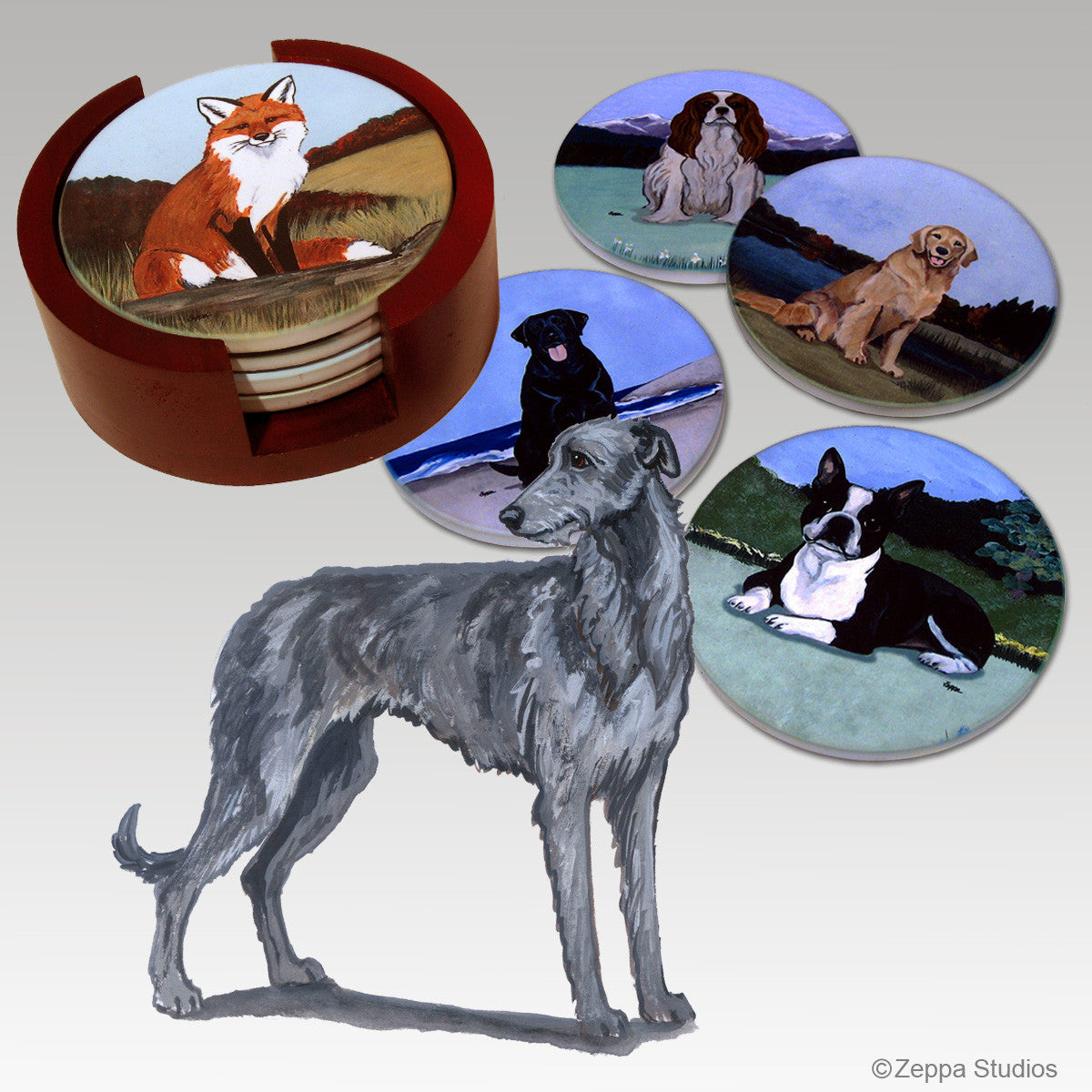 Scottish Deerhound Bisque Coaster Set