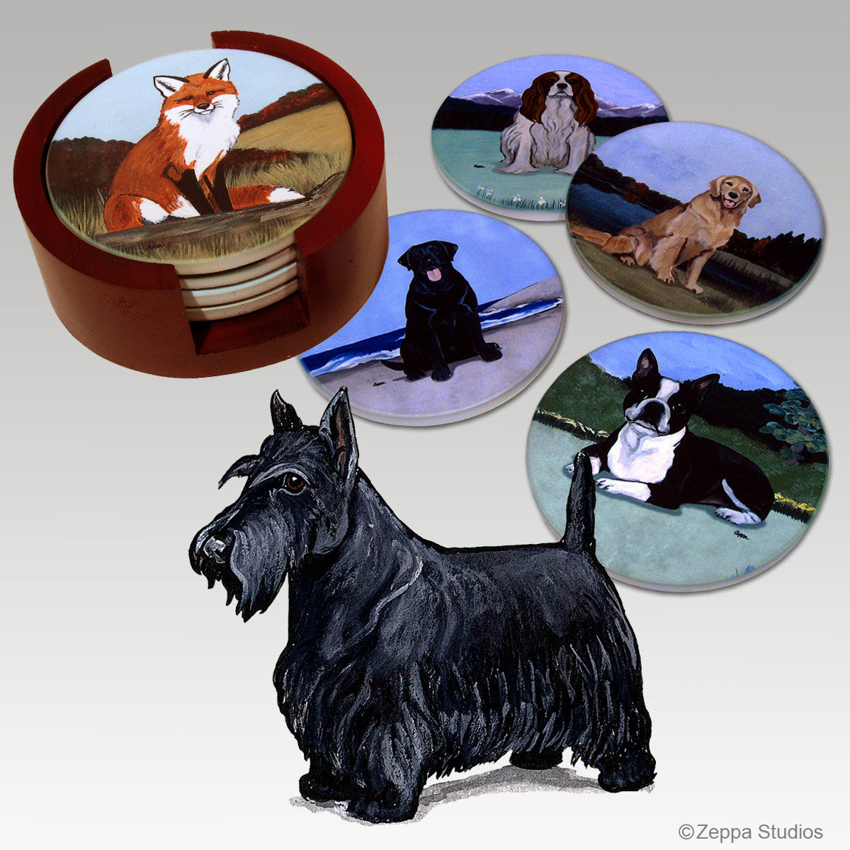 Scottish Terrier Bisque Coaster Set