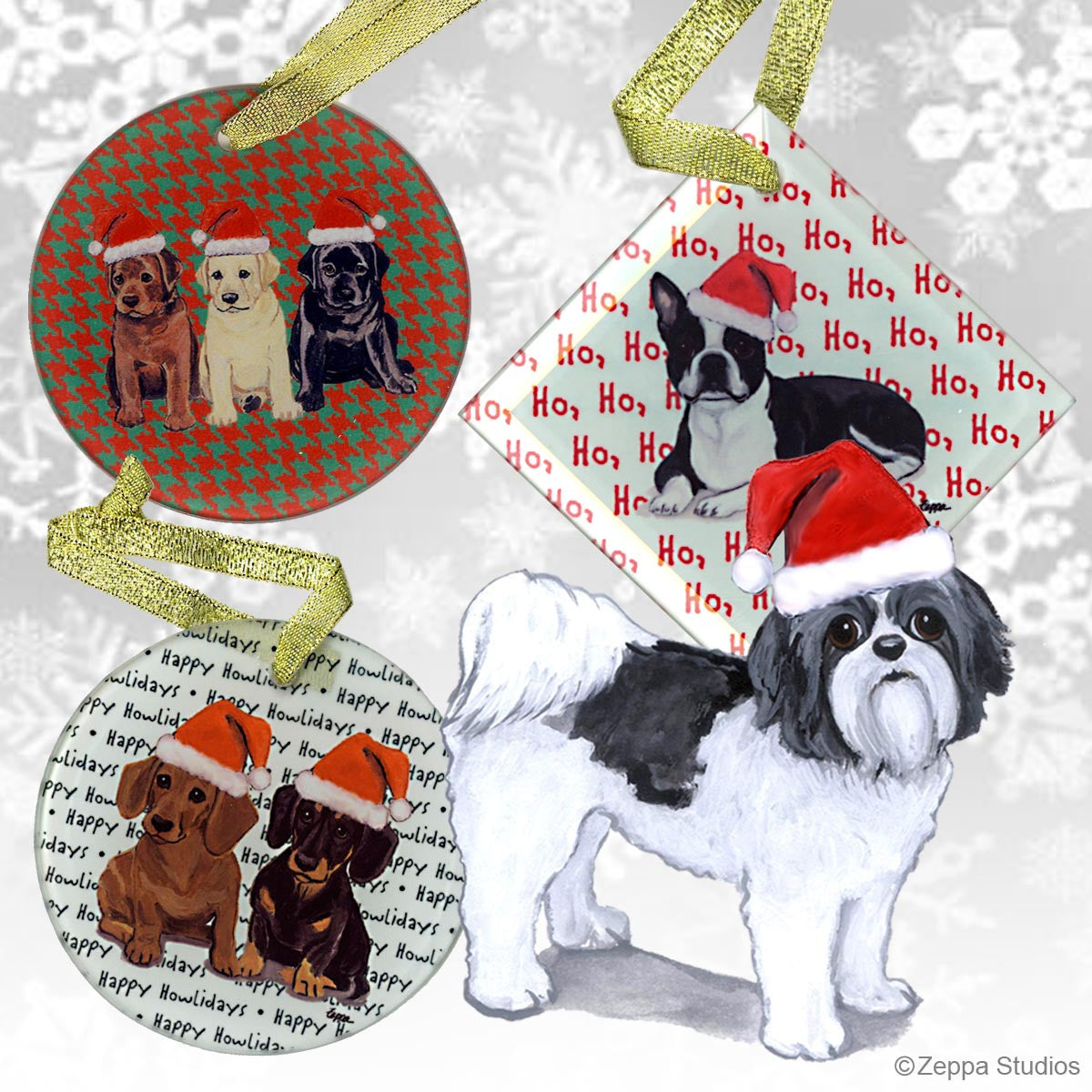 Shih Tzu Puppy Clip Christmas Ornaments