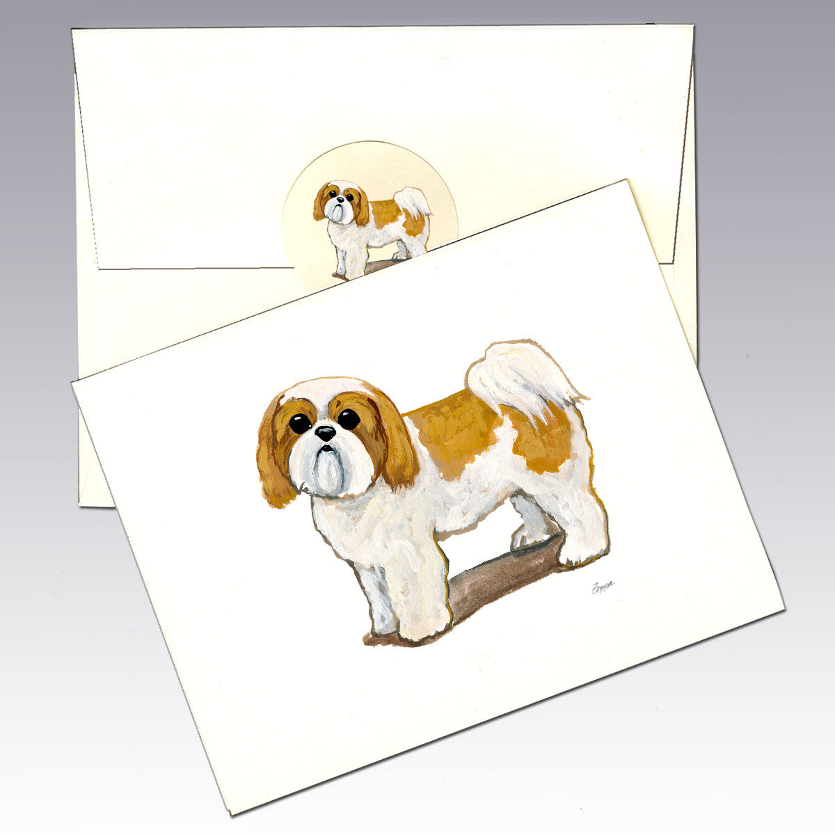 Shih Tzu Tan & White Puppy Clip Note Cards