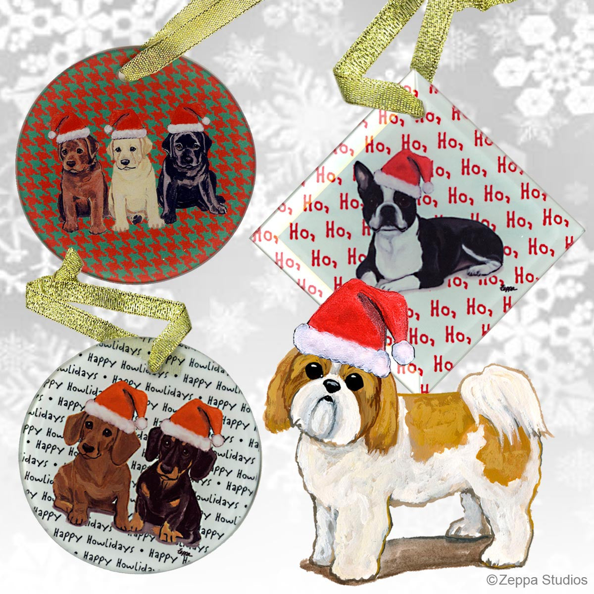 Shih Tzu Tan Puppy Clip Christmas Ornaments