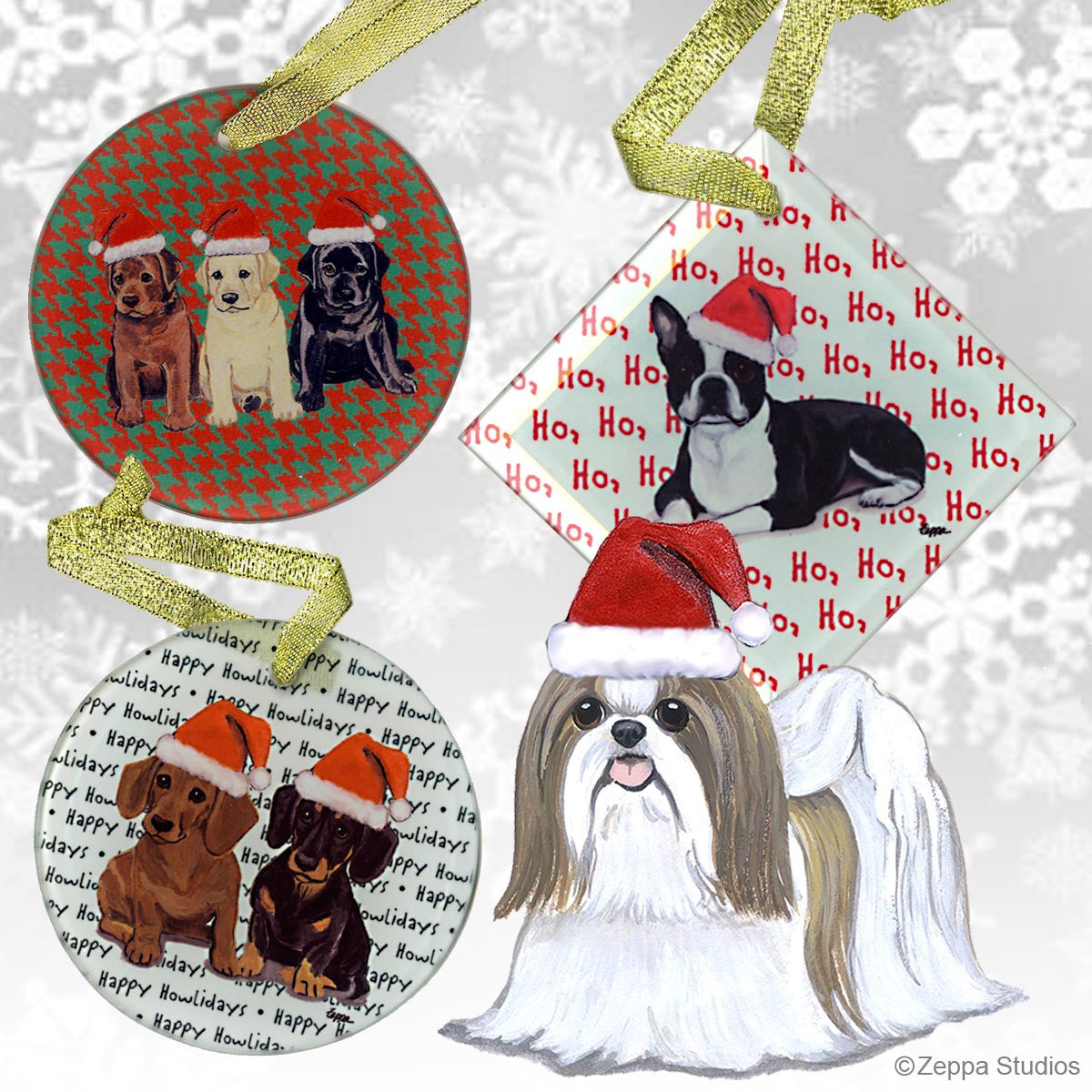 Tan & White Shih Tzu Christmas Ornaments