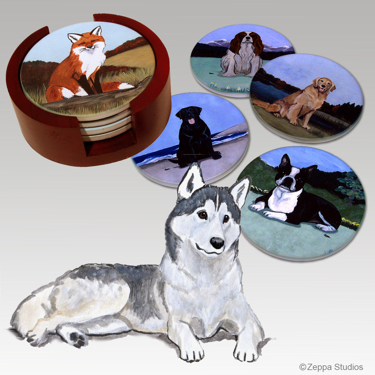 Siberian Husky Bisque Coaster Set