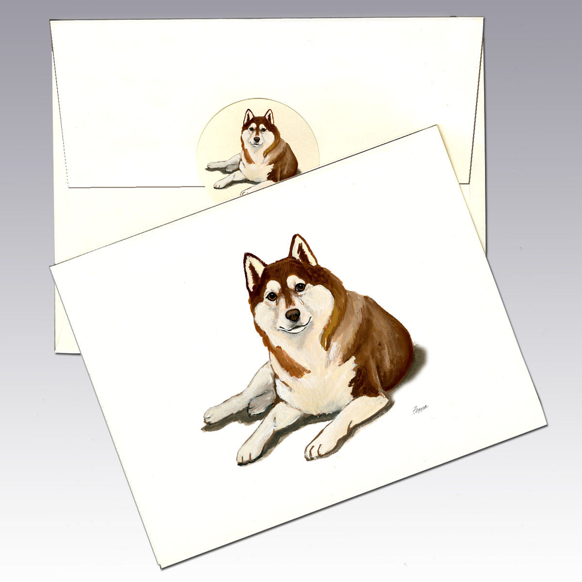 Siberian Husky Brown Note Cards