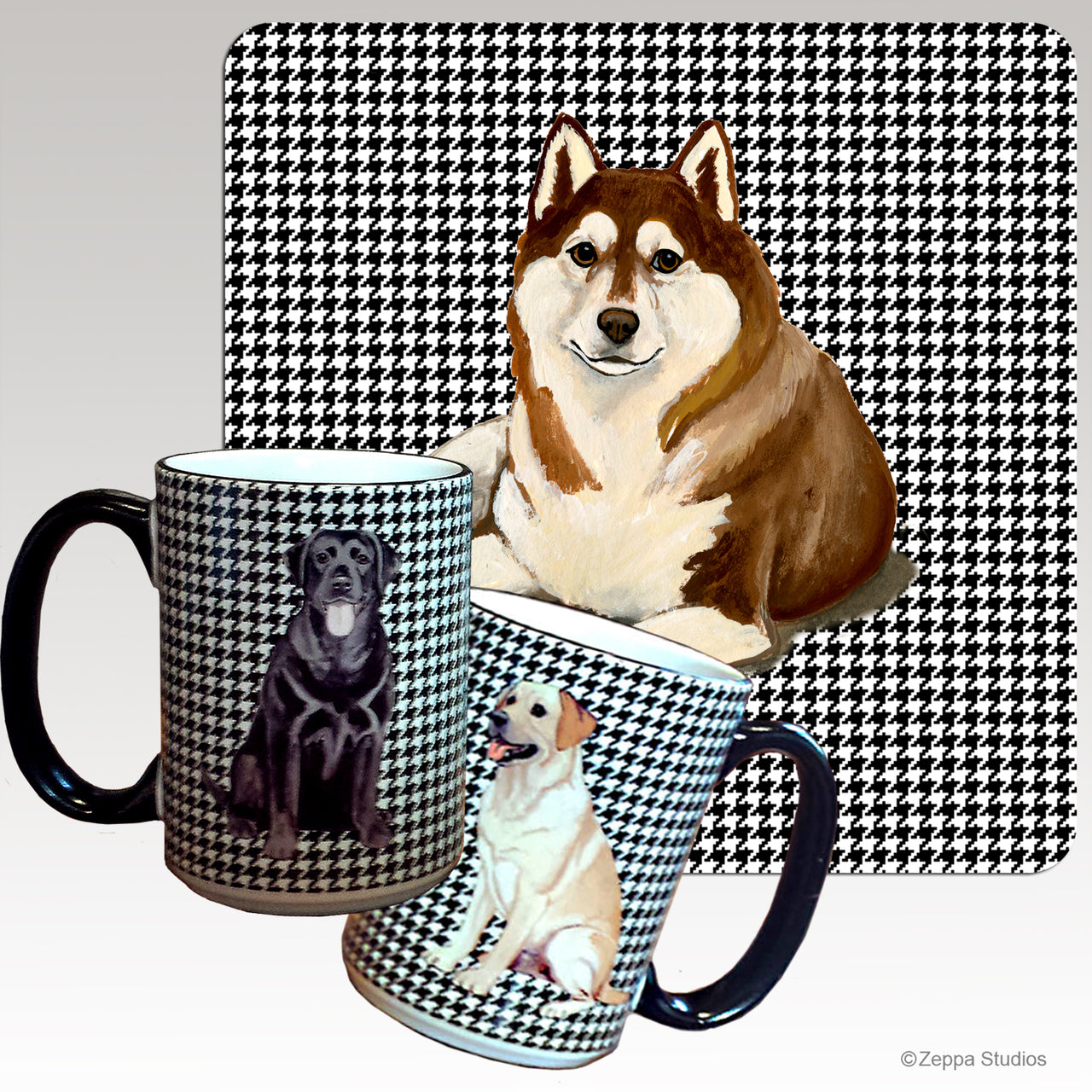 Brown & White Siberian Husky Houndzstooth Mug