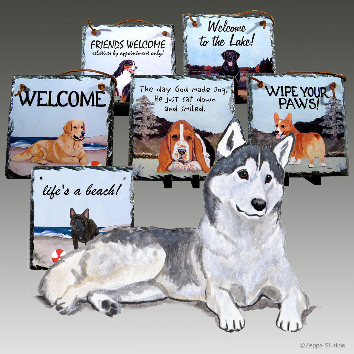 Brown & White Siberian Husky Slate Signs