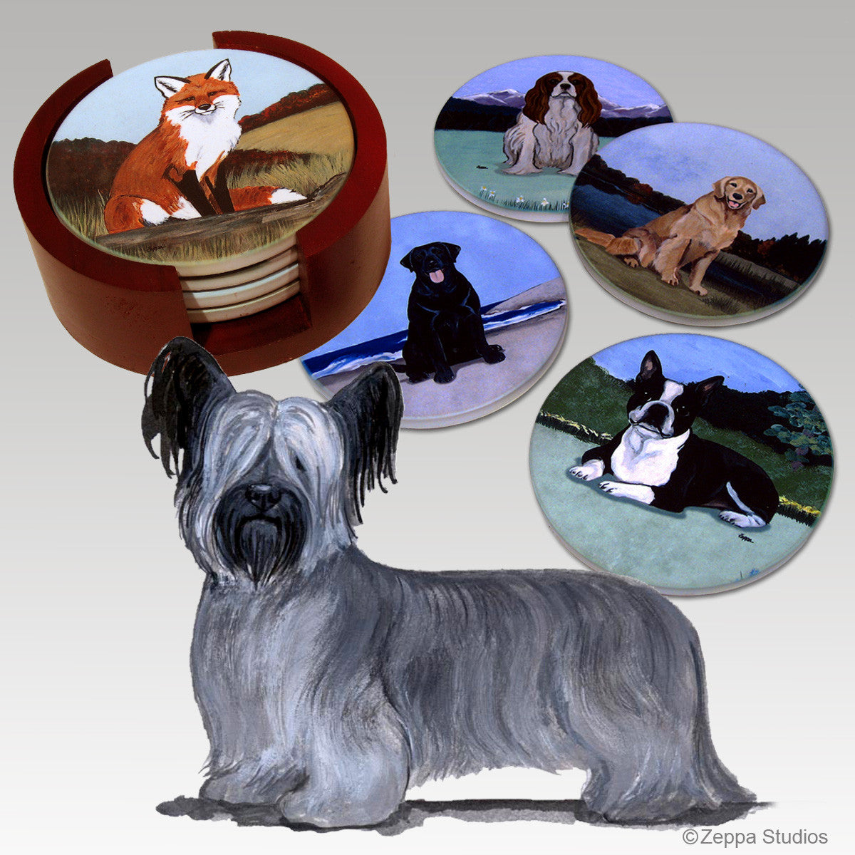 Skye Terrier Bisque Coaster Set