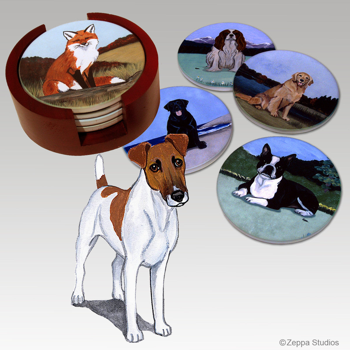 Smooth Fox Terrier Bisque Coaster Set