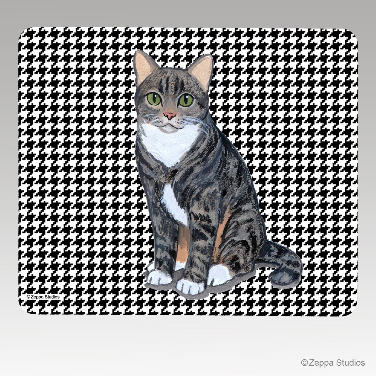 Tabby Cat Houndstooth Mouse Pad