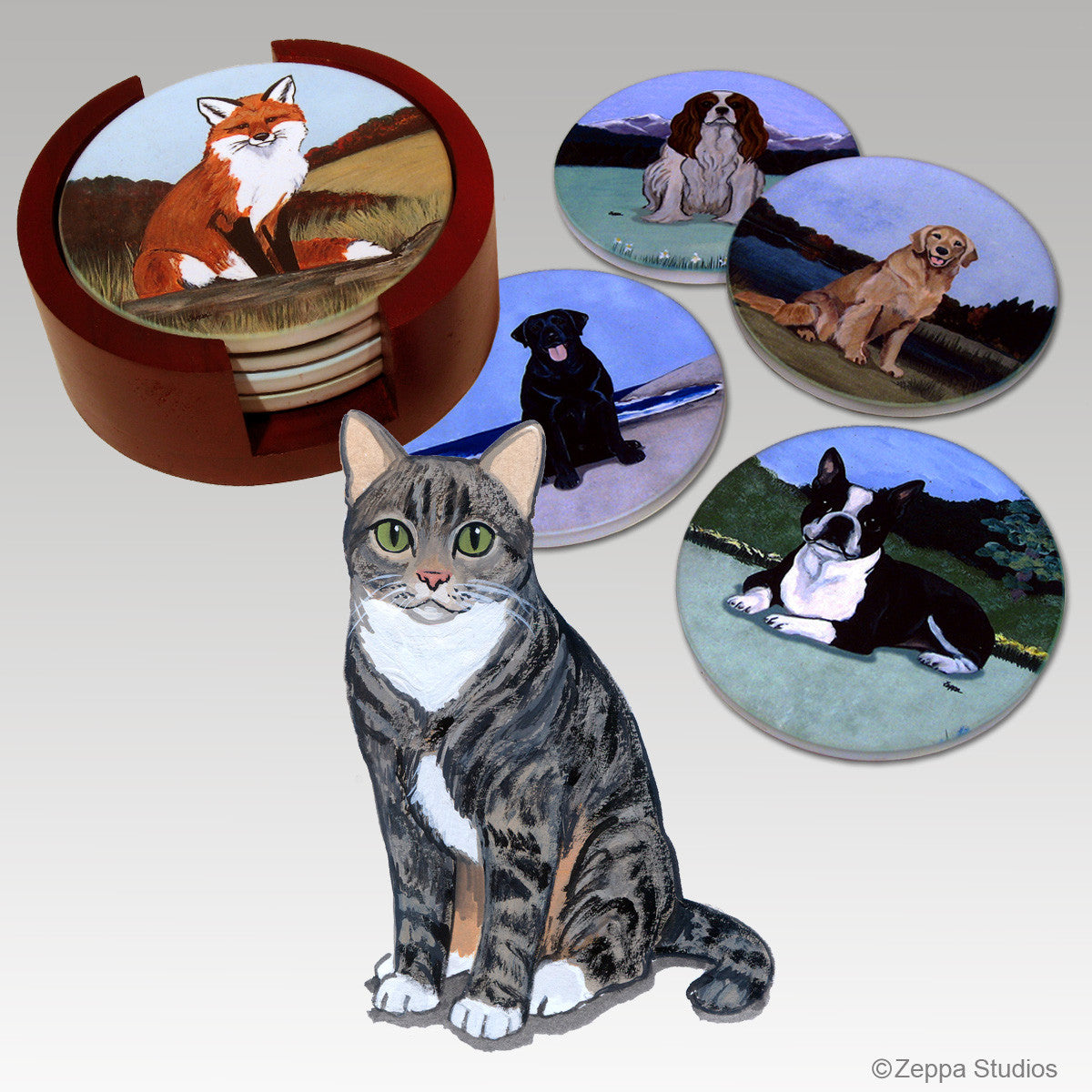 Tabby Cat Bisque Coaster Set