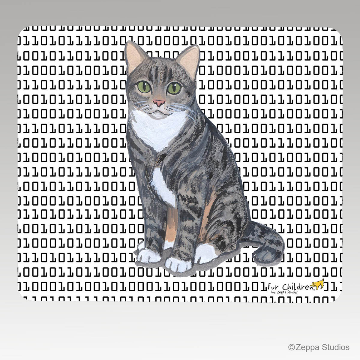 Tabby Cat Binary Code Mouse Pad