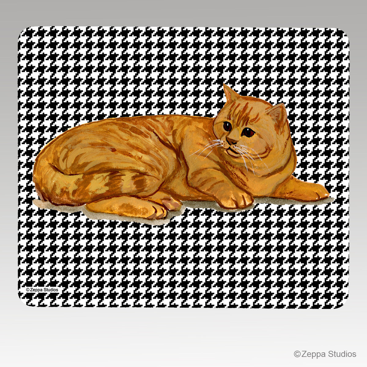 Orange Tabby Houndstooth Mouse Pad