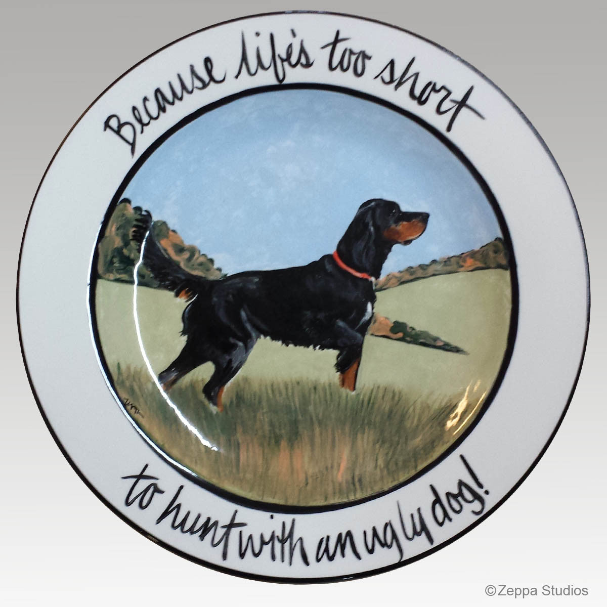 Hand Painted Earthenware 11 inch Plate with a Gordon Setter