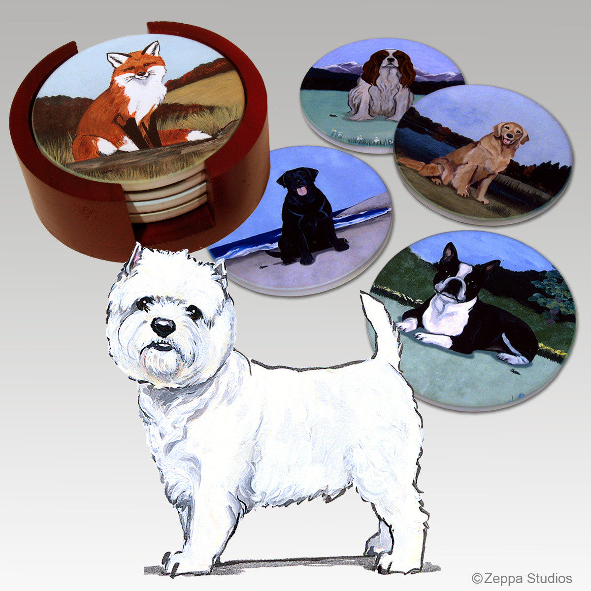 West Highland White Terrier Bisque Coaster Set