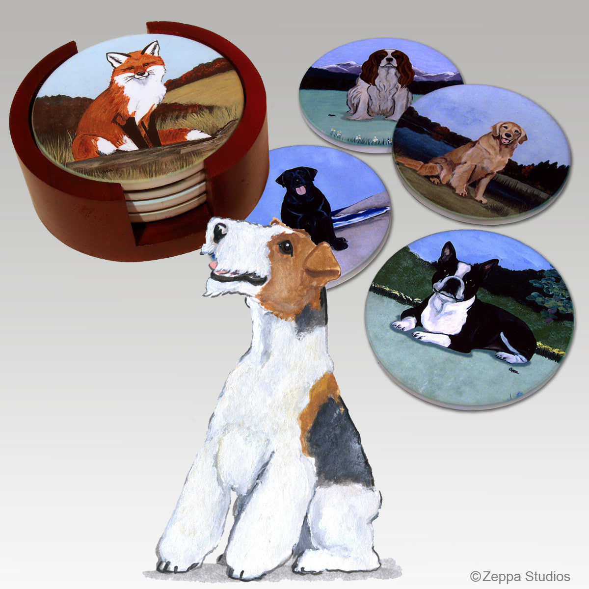 Wirehaired Fox Terrier Bisque Coaster Set