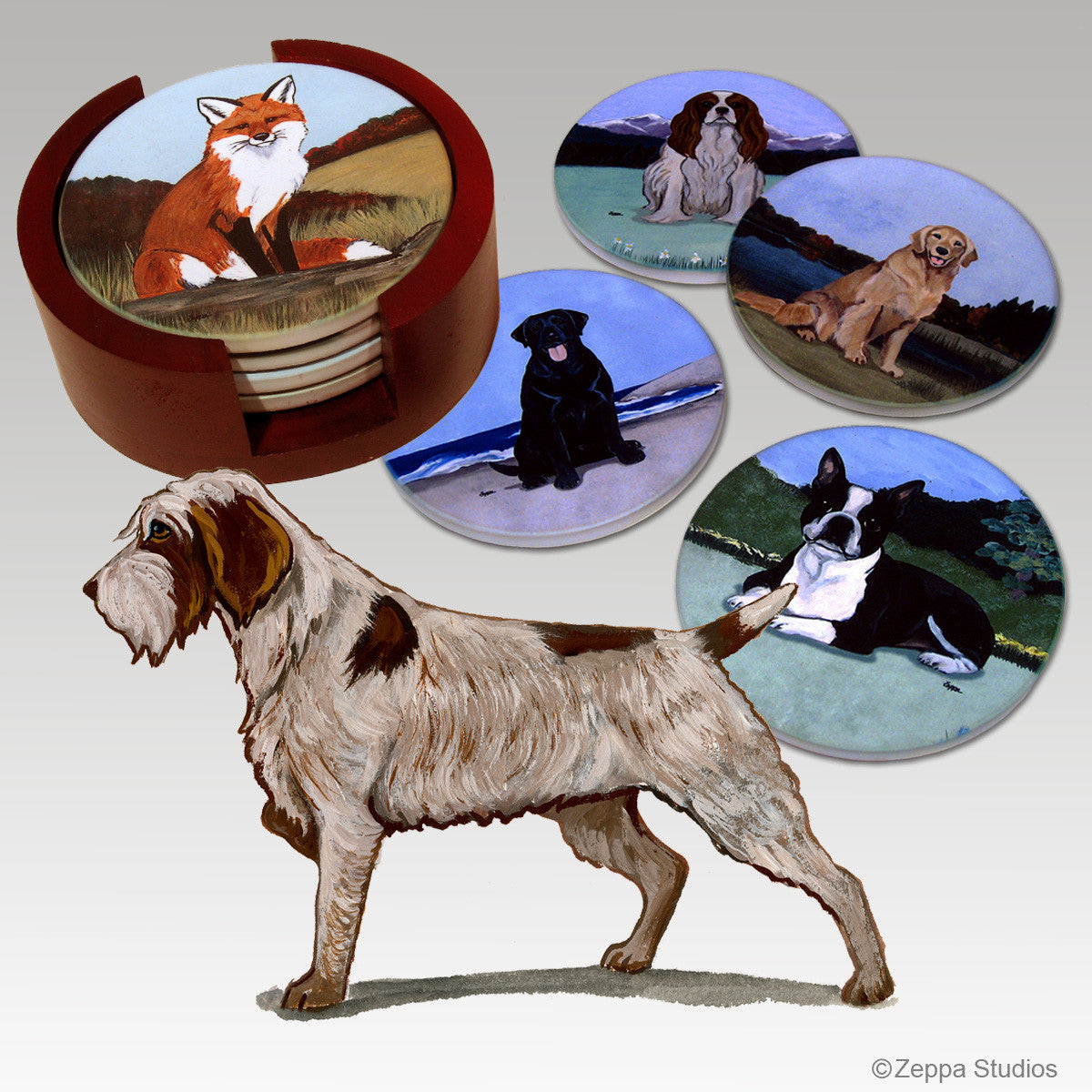 Wirehaired Pointing Griffon Bisque Coaster Set